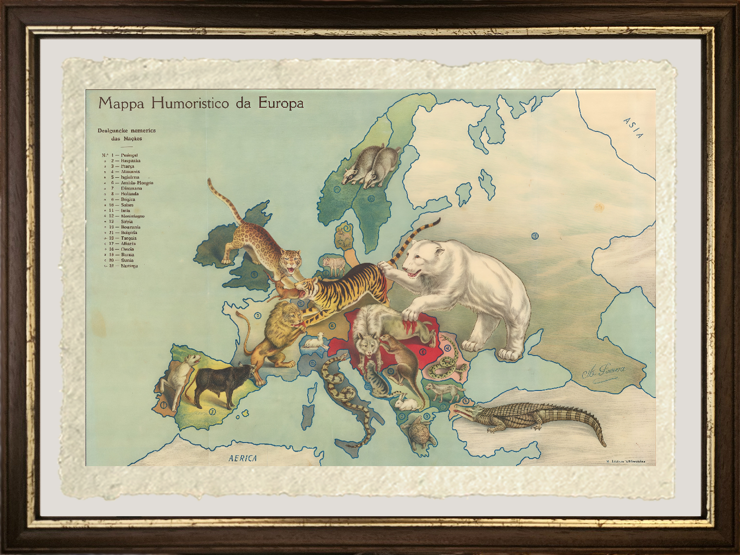 Zoomorphic caricature map of Europe by António Soares