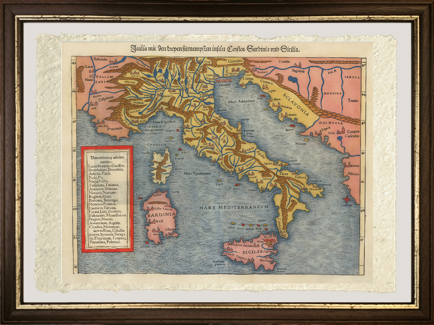 Mappa dell'Italia e delle isole di Sebastian Munster