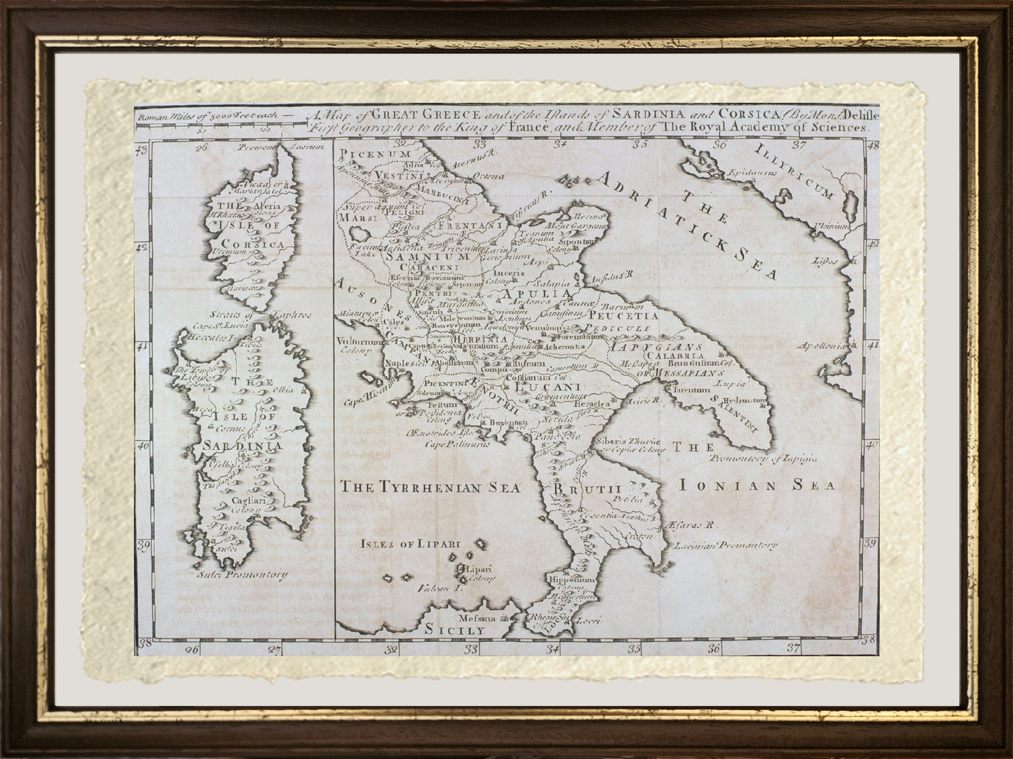 Map of Southern Italy, Corsica and Sardinia - Guillaume Delisle