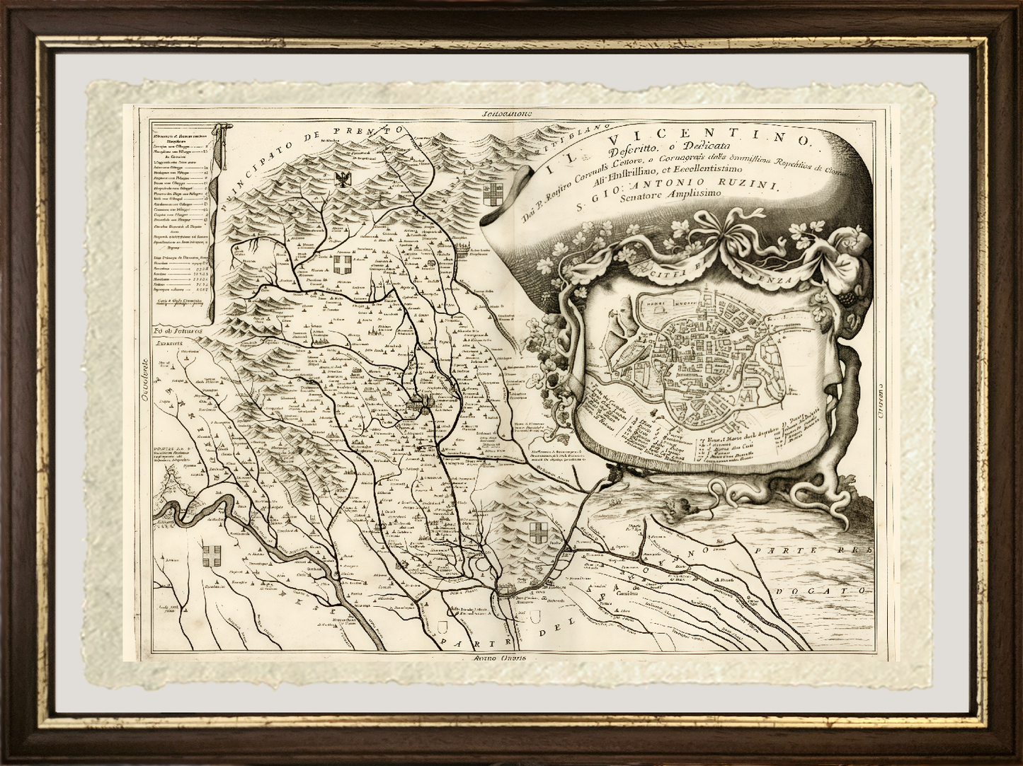 Map of ancient Vicenza and the surrounding area by Vincenzo Maria Coronelli