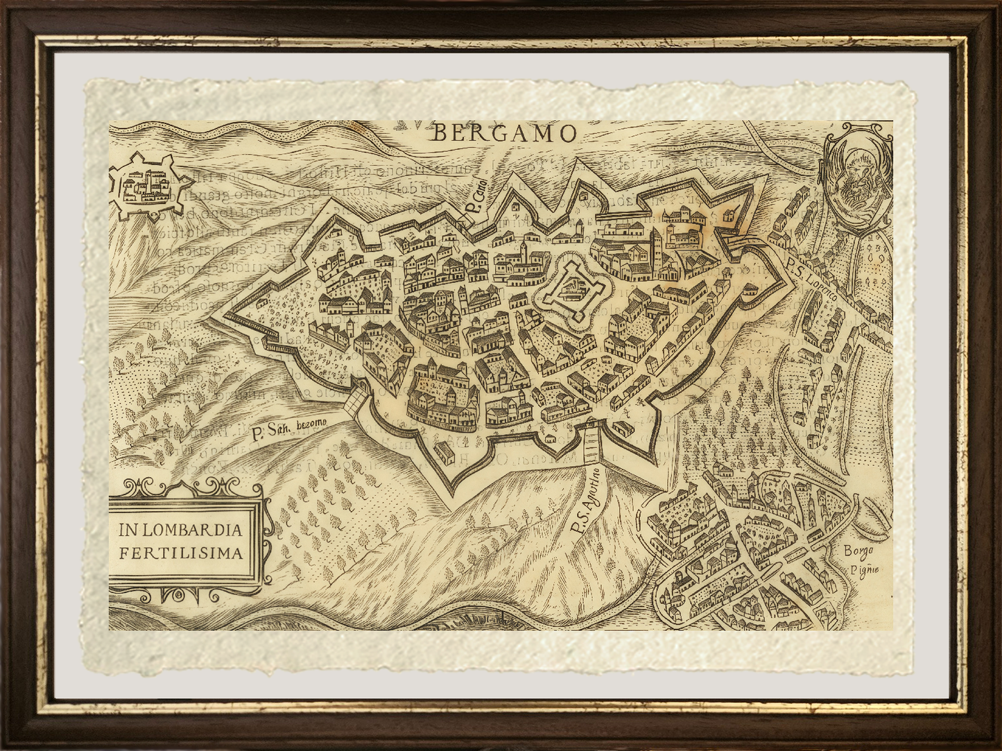 Map of the ancient city of Bergamo by Pietro Bertelli
