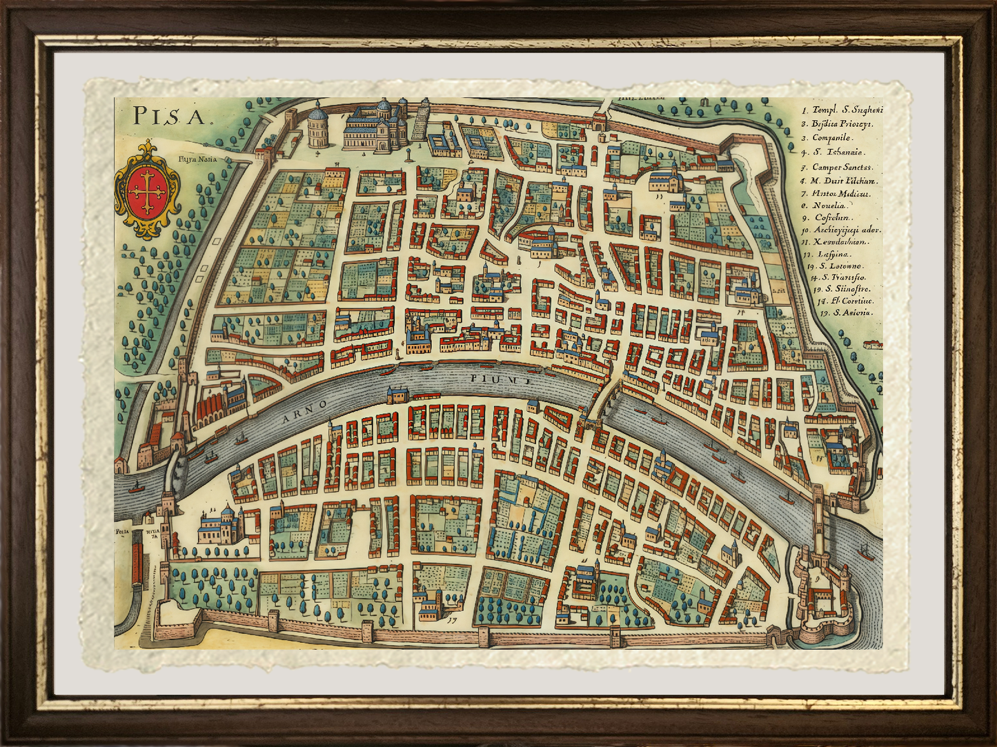 Mappa dell'antica città di Pisa di Matthäus Merian