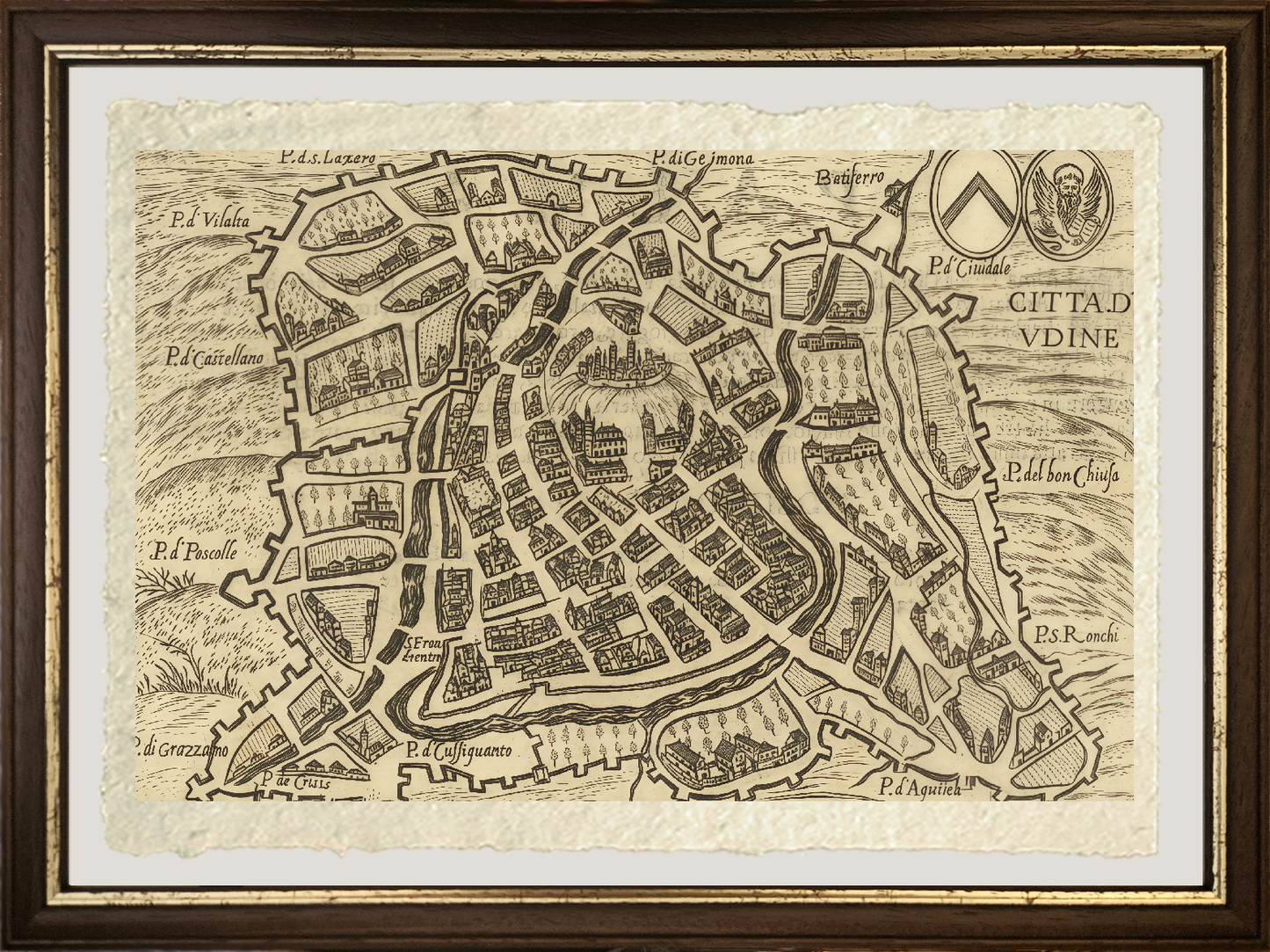 Map of the ancient city of Udine by Pietro Bertelli