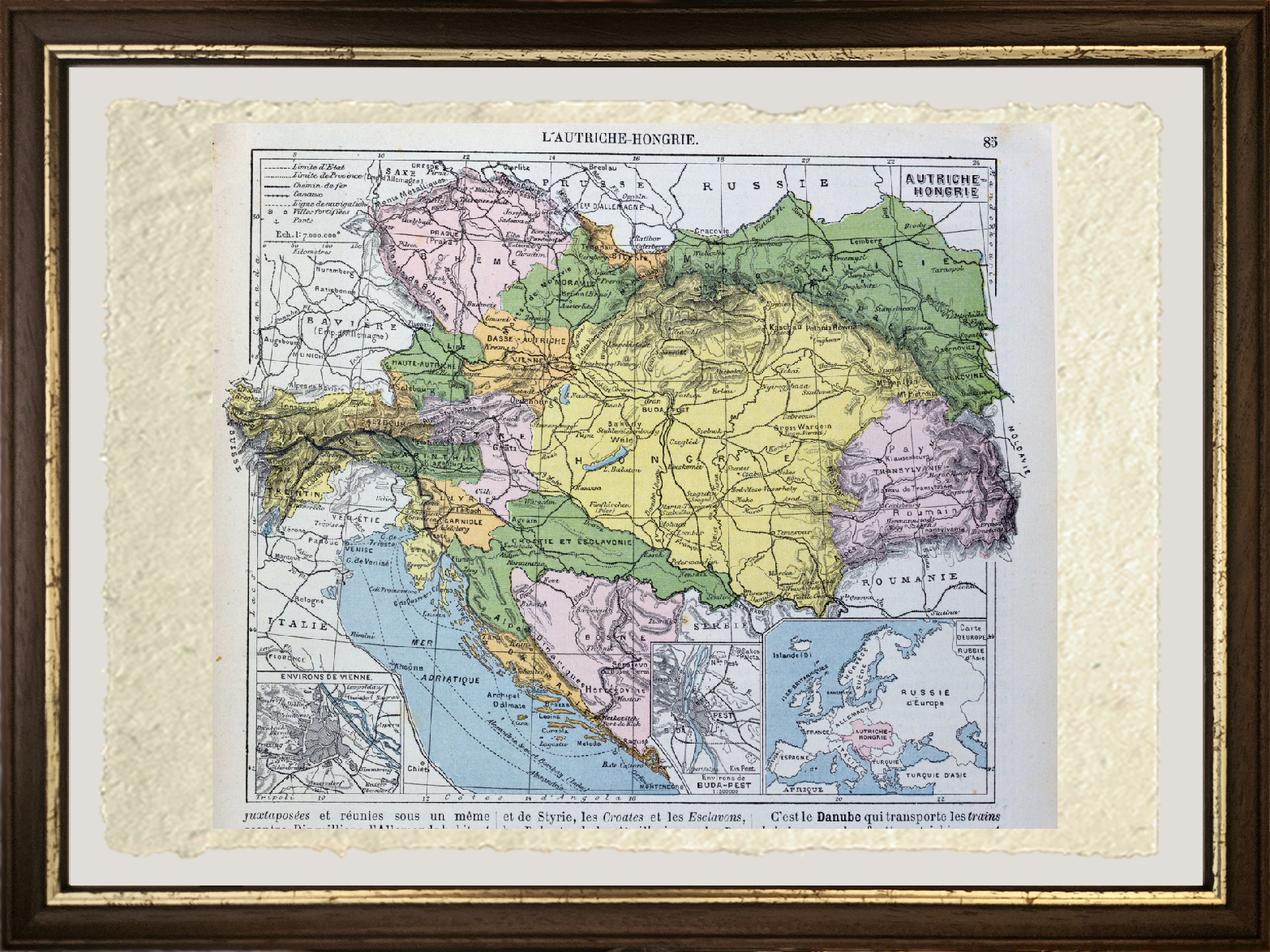 Mappa dell'impero austro-ungarico, illustrazione da un libro di geografia scolastica francese