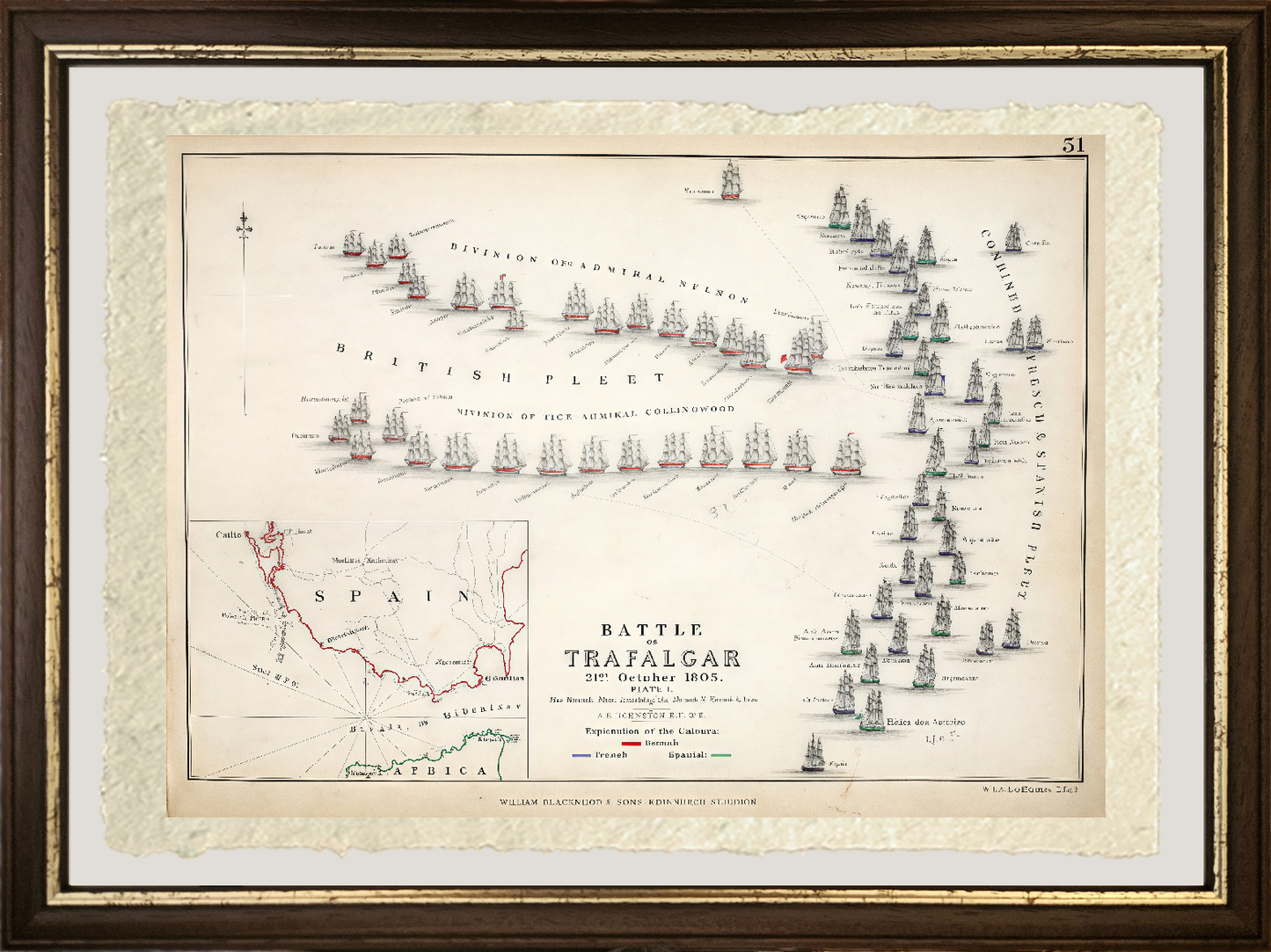 Mappa della Battaglia di Trafalgar - Alexander Keith Johnston