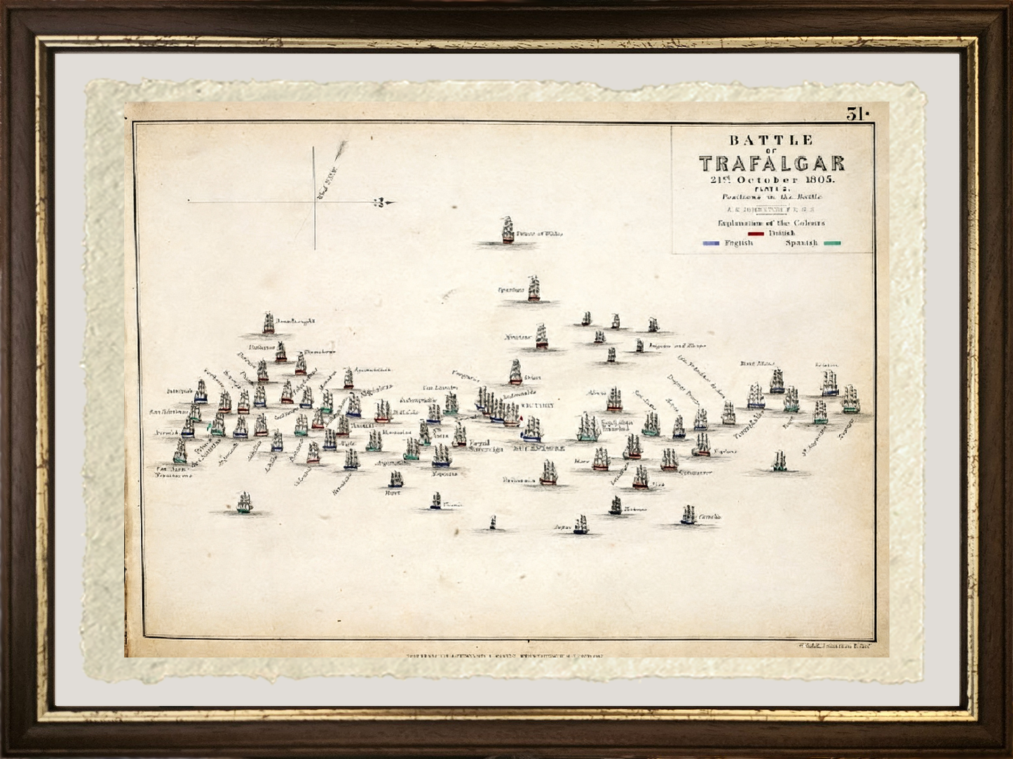 Mappa della Battaglia di Trafalgar 1848 - Alexander Keith Johnston
