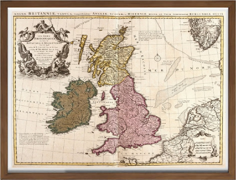 Grande mappa dell'Inghilterra e delle isole britanniche colorata a mano del XVII Grande mappa dell'Inghilterra e delle isole britanniche colorata a mano del XVII