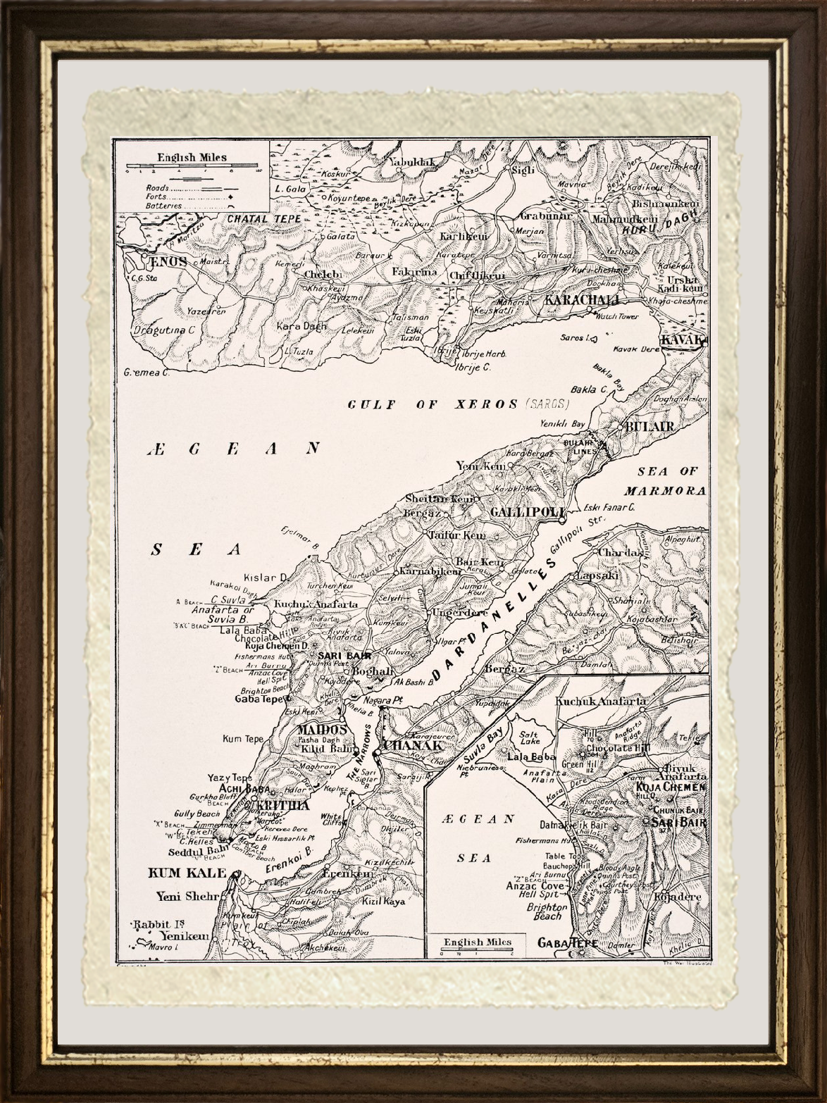 Mappa dettagliata della penisola di Gallipoli e dei Dardanelli, 1916