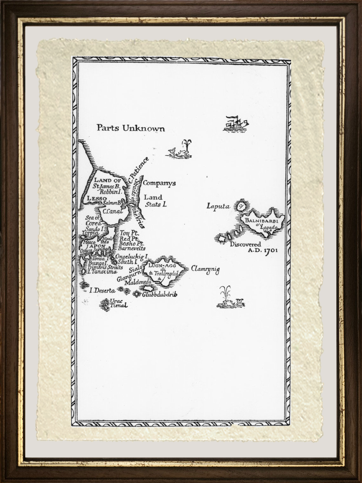 Mappa di Laputa, Balnibari, Luggnagg, Glubbdubdrib e Giappone