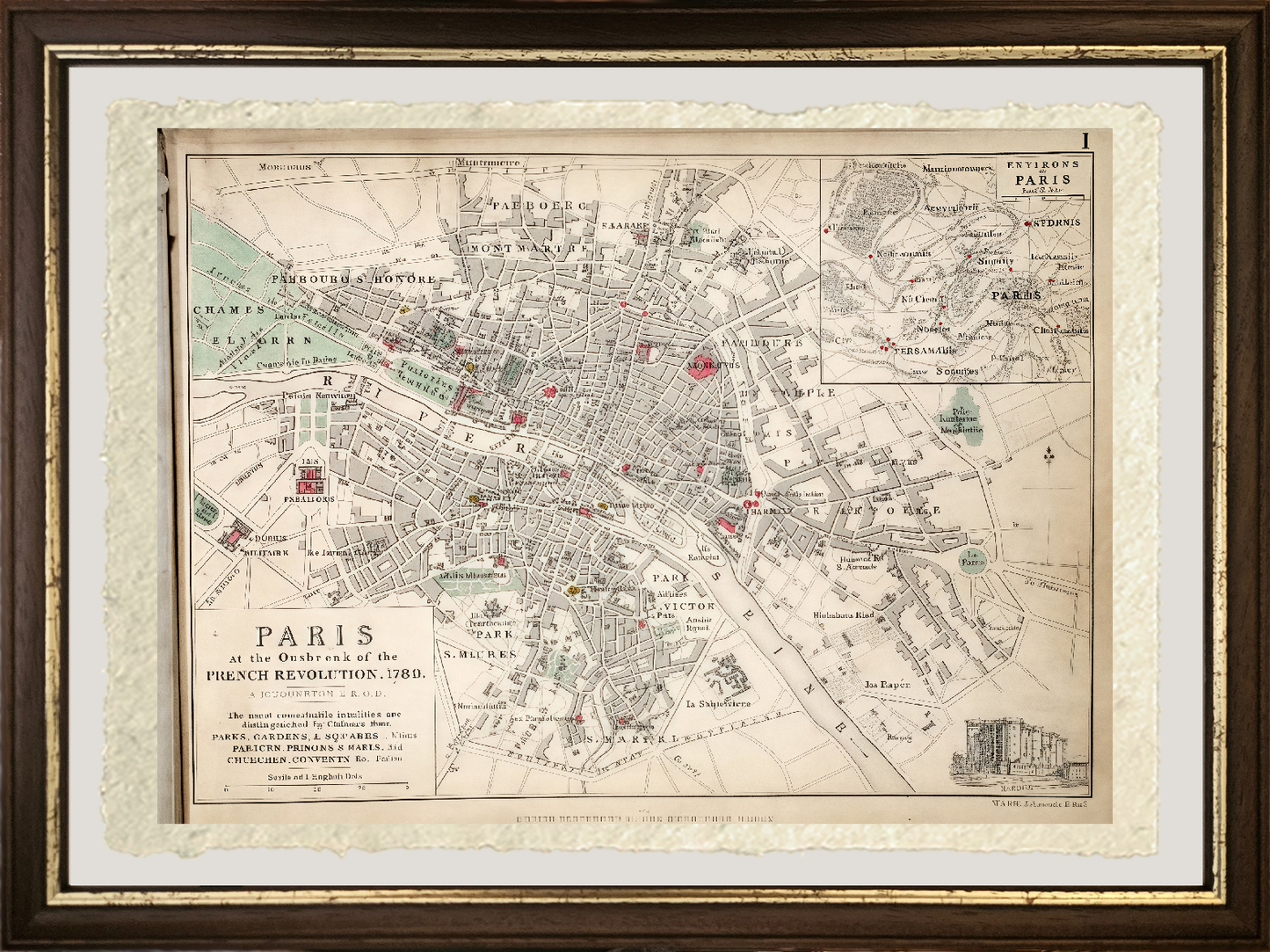 Map of Paris at the Outbreak of the French Revolution, 1789 - Alexander Keith Johnston