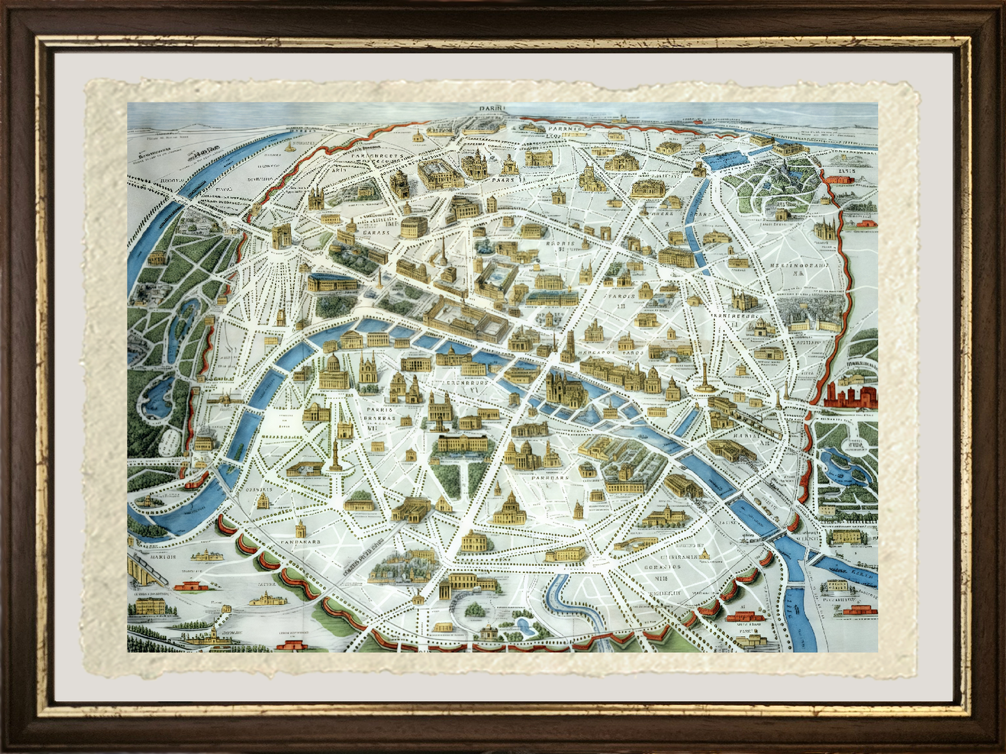 Mappa di Parigi con i monumenti famosi, 1882