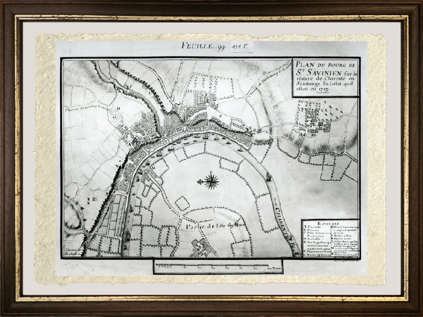 Map of Saint-Savinien on the Charente River in 1713