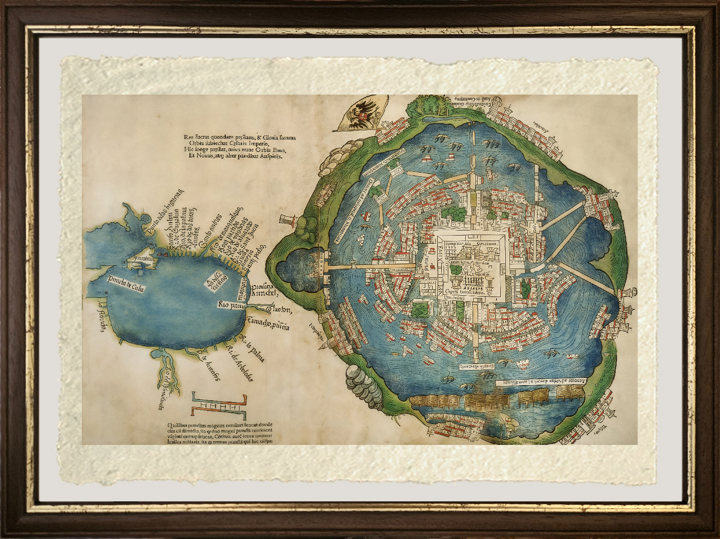 Map of Tenochtitlan and the Gulf of Mexico, from *Praeclara Ferdinadi Cortesii de Nova maris Oceani Hyspania Narratio* by Hernando Cortes, 1524