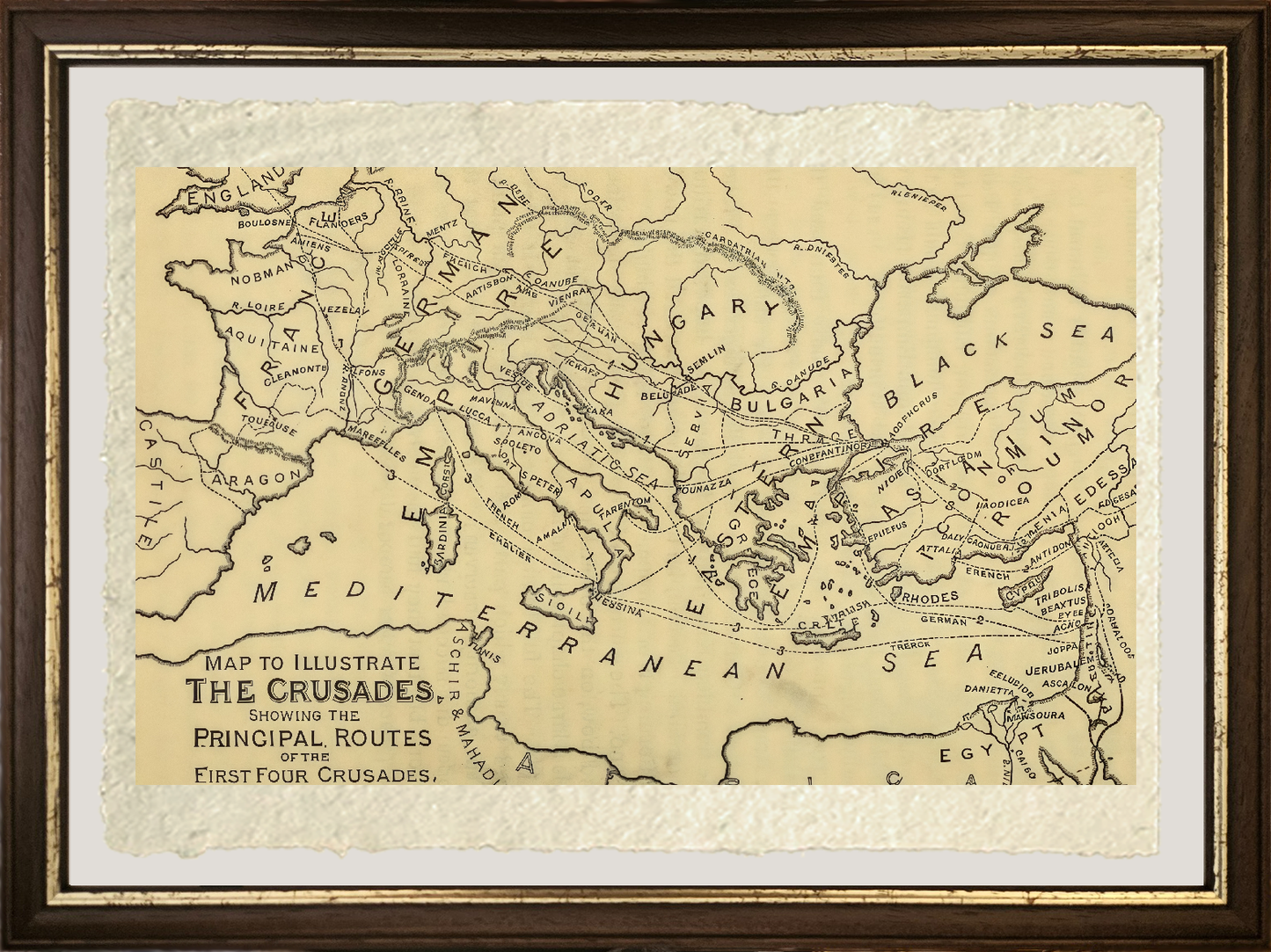Historical map of the first four crusades 