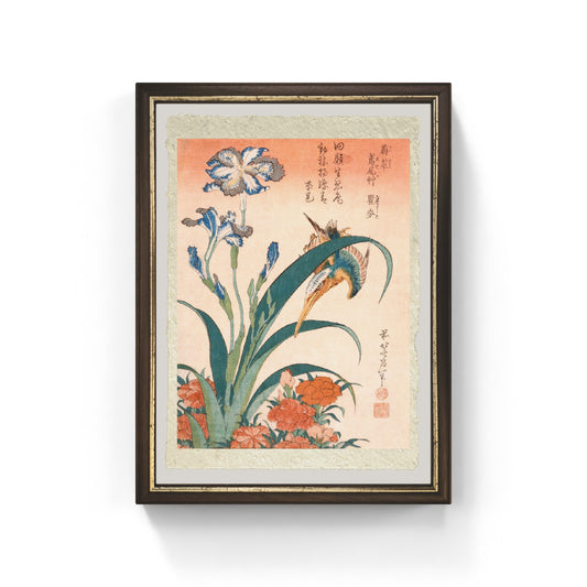 Stampa su carta Amalfi Martin pescatore Iris e Garofani di Katsushika Hokusai