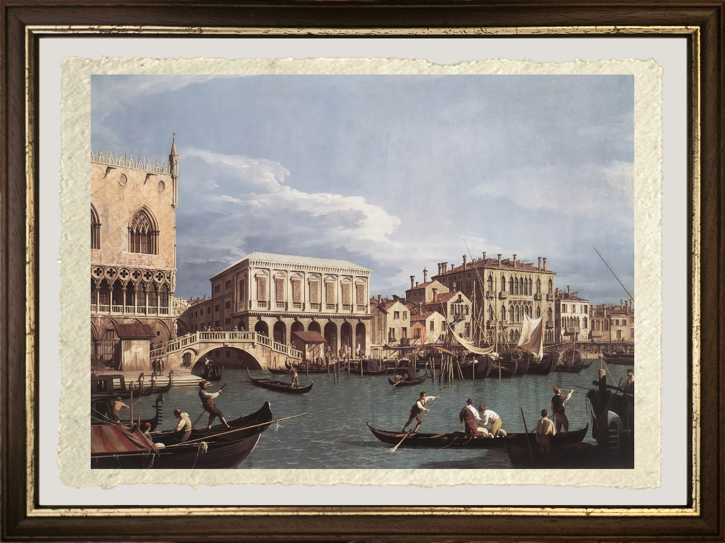Dettaglio de Il Molo e la Riva degli Schiavoni di Giovanni Antonio Canal detto Canaletto su carta Amalfi