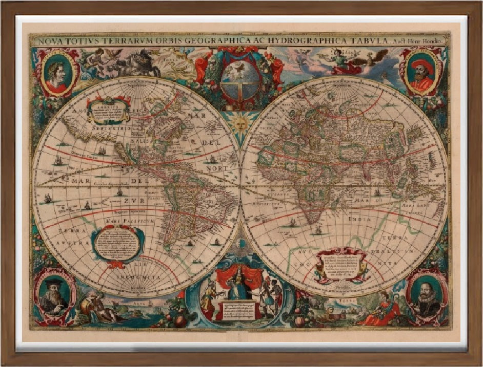 Nuova mappa geografica ed idrografica del mondo intero - Henricus Hondius II