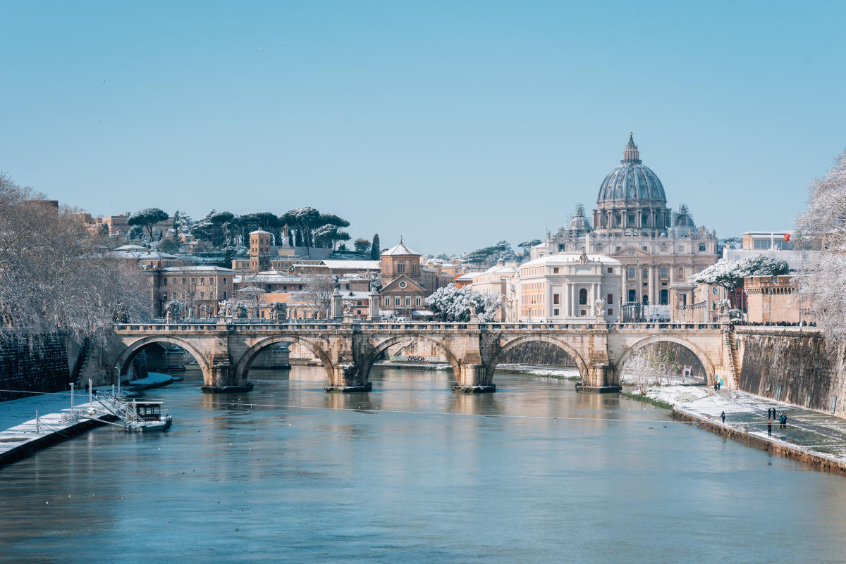 Sant'Angelo bridge covered in snow, Rome