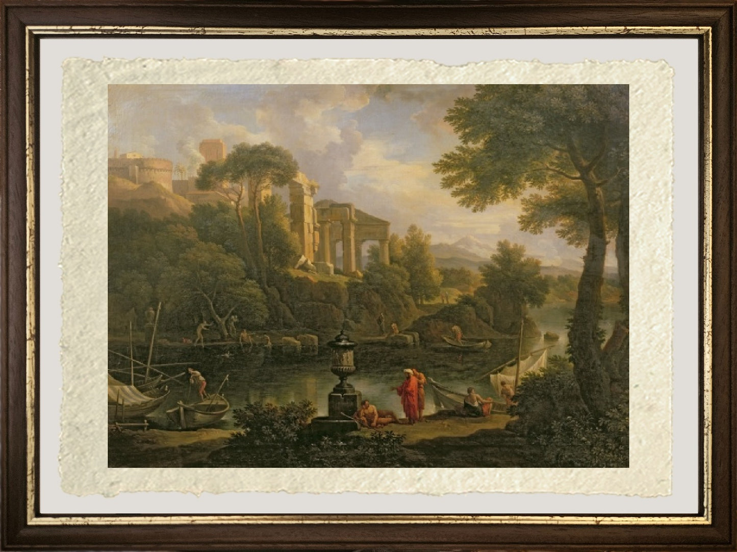 Paesaggio con figure vicino a una piscina con rovine sullo sfondo - Jan Frans van Bloemen