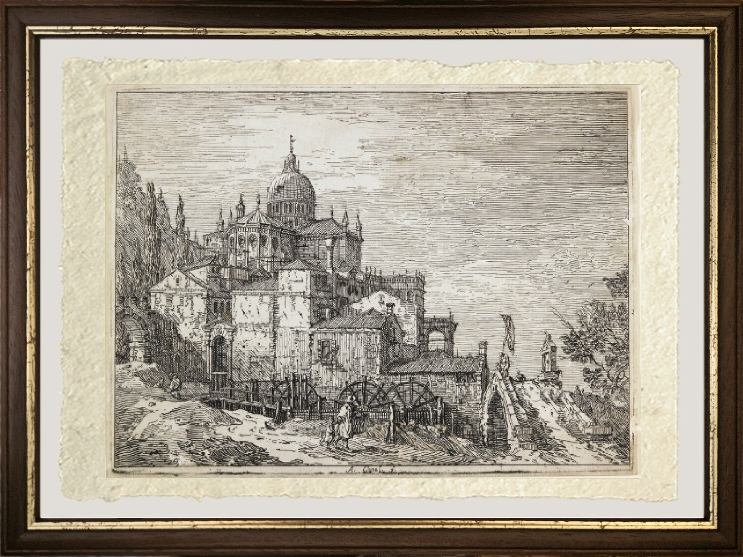 Paesaggio con una chiesa, case e un mulino - Giovanni Antonio Canal detto Canaletto