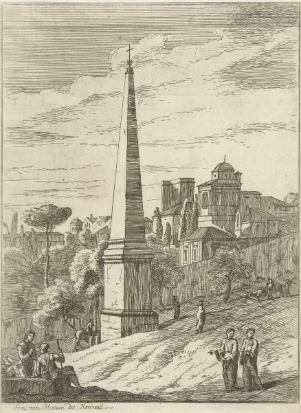 Paesaggio italianizzante con obelisco e vista sulla città - Jan Frans van Bloemen