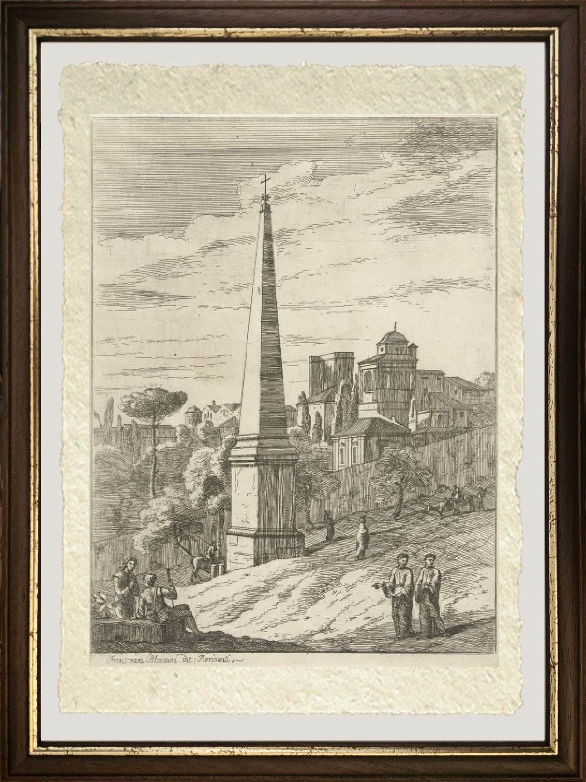 Paesaggio italianizzante con obelisco e vista sulla città - Jan Frans van Bloemen