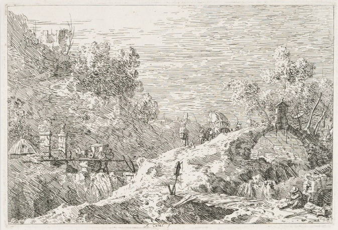 Paesaggio montano con cinque ponti - Giovanni Antonio Canal detto Canaletto