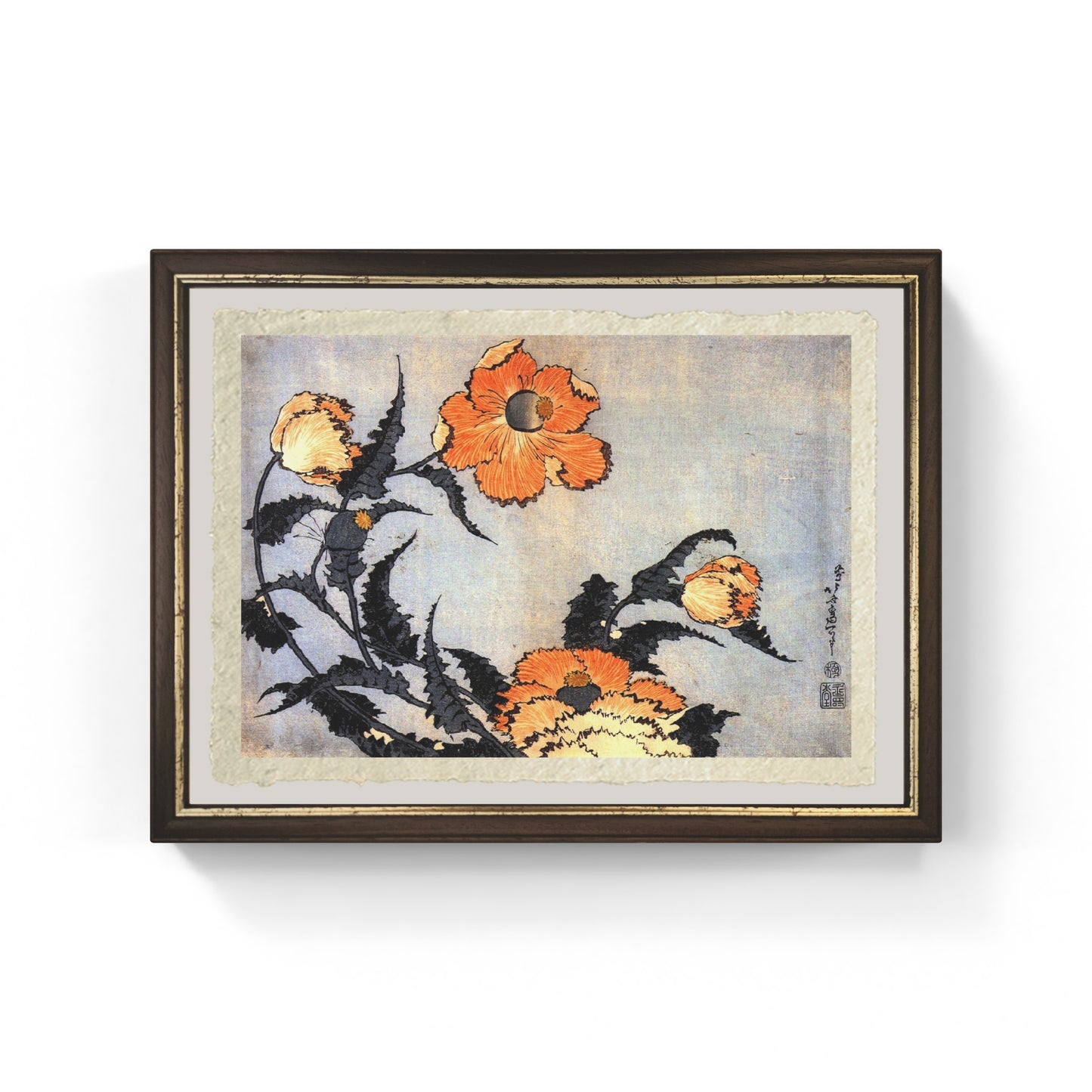 Papaveri di Katsushika Hokusai stampata su carta Amalfi