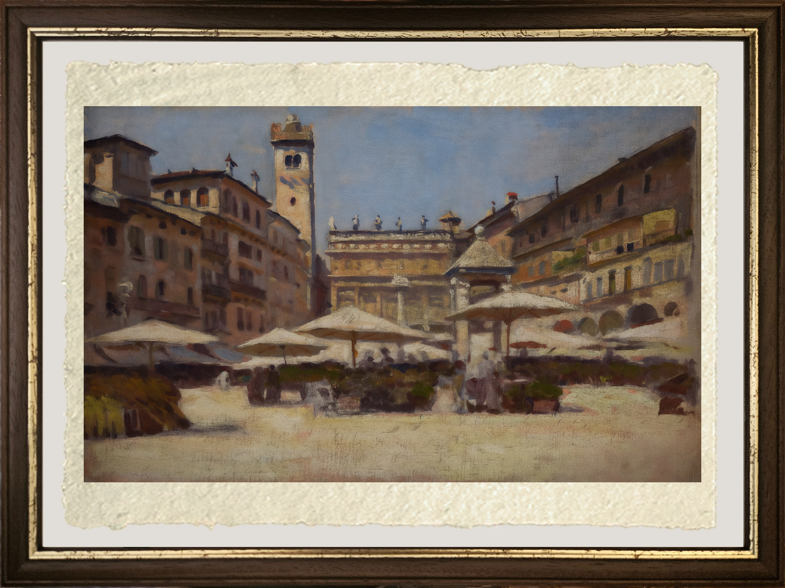 Dettaglio di Piazza delle Erbe a Verona di Alexander Gierymski su carta Amalfi