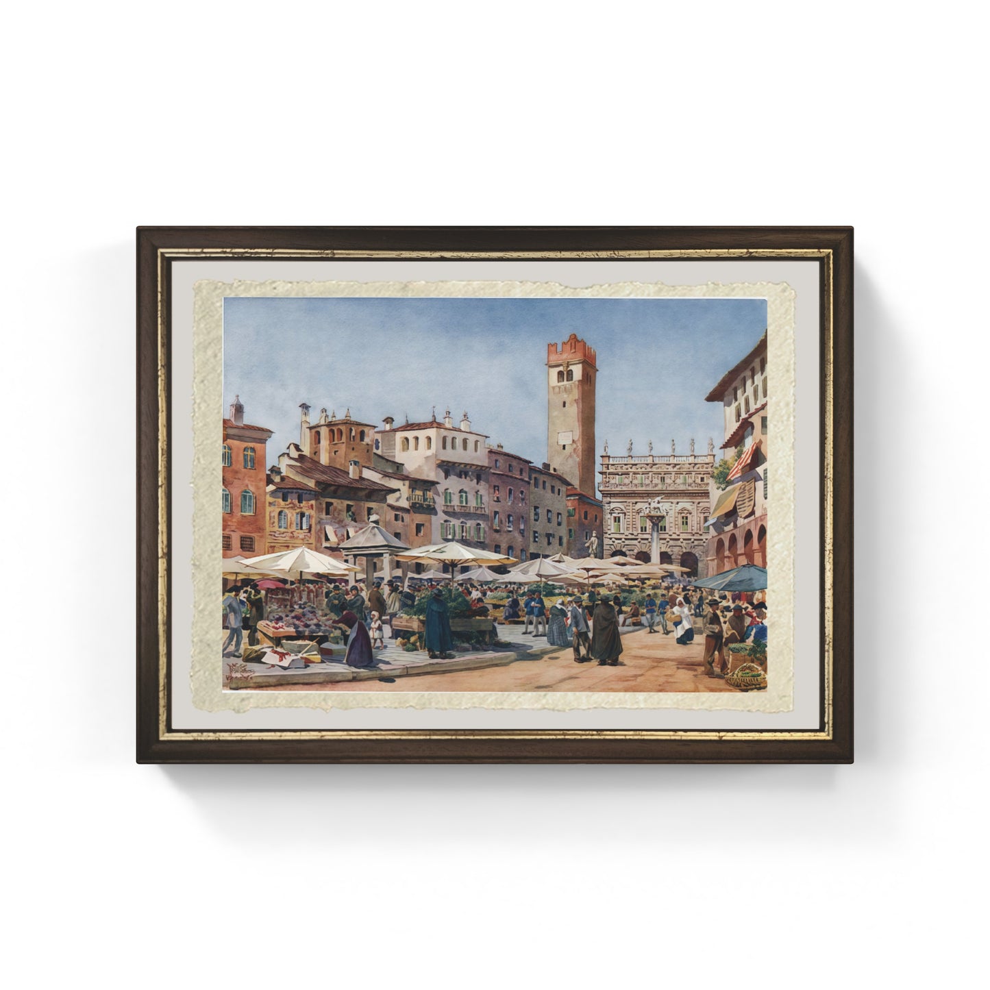 Piazza del Mercato di Verona di William Wiehe Collins su carta Amalfi