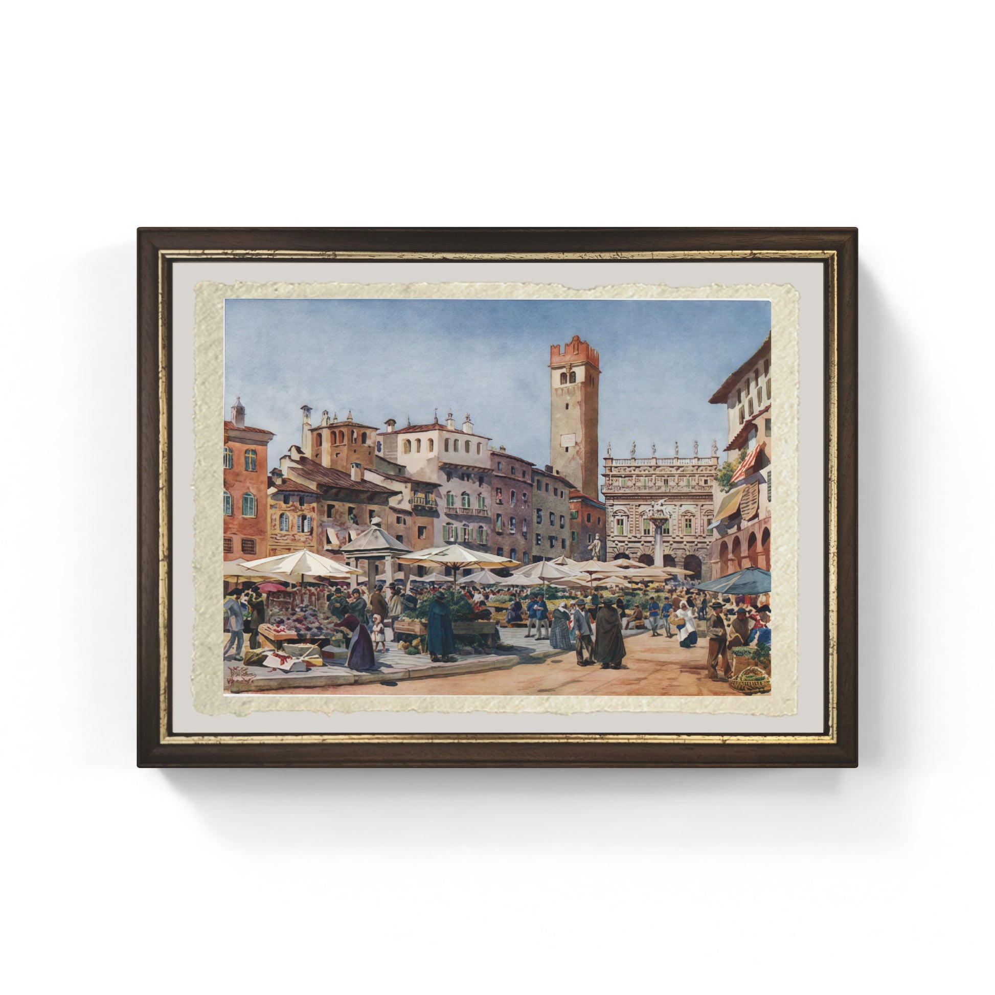 Piazza del Mercato di Verona di William Wiehe Collins su carta Amalfi