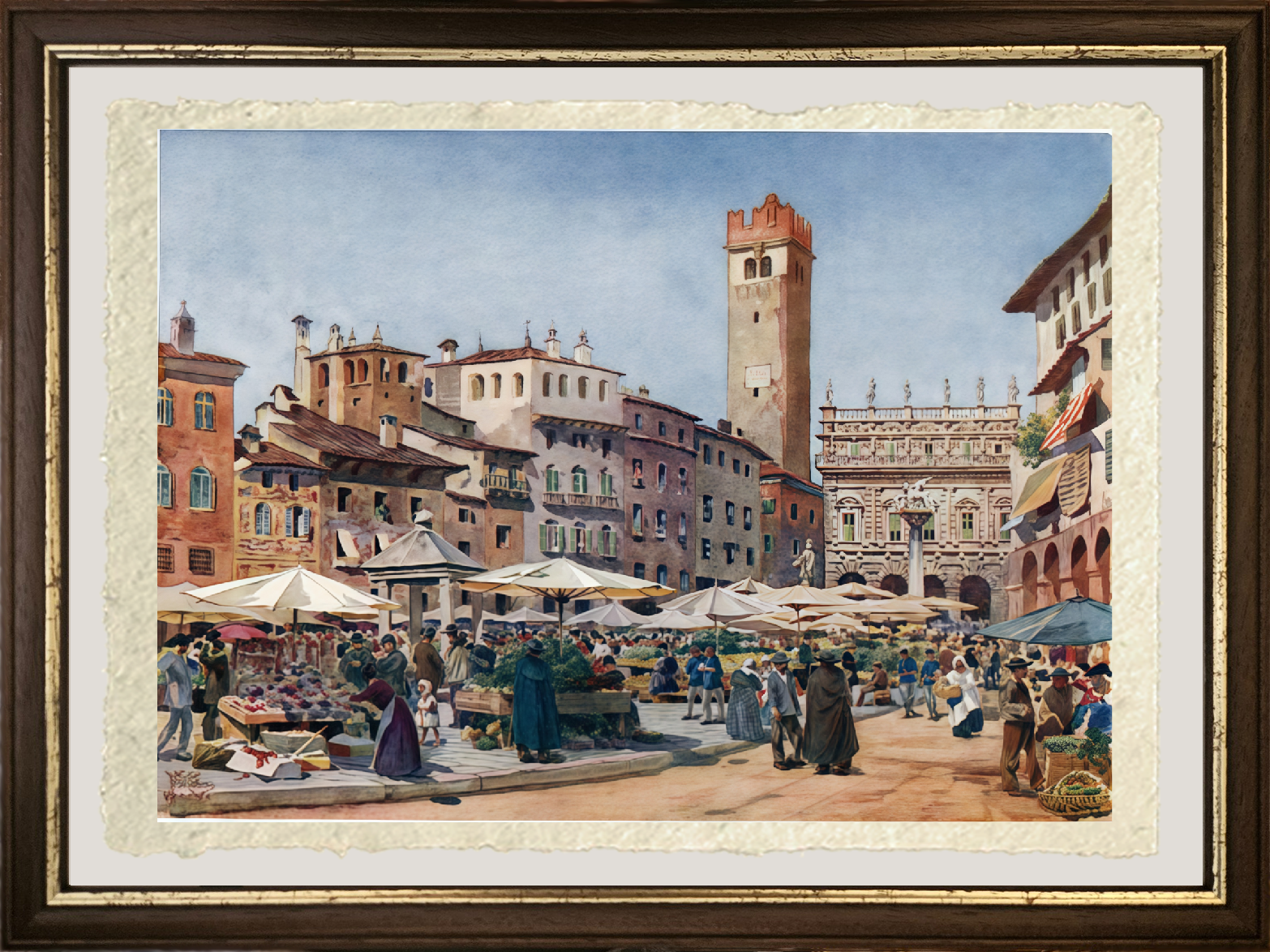 Dettaglio di Piazza del Mercato di Verona di William Wiehe Collins su carta Amalfi