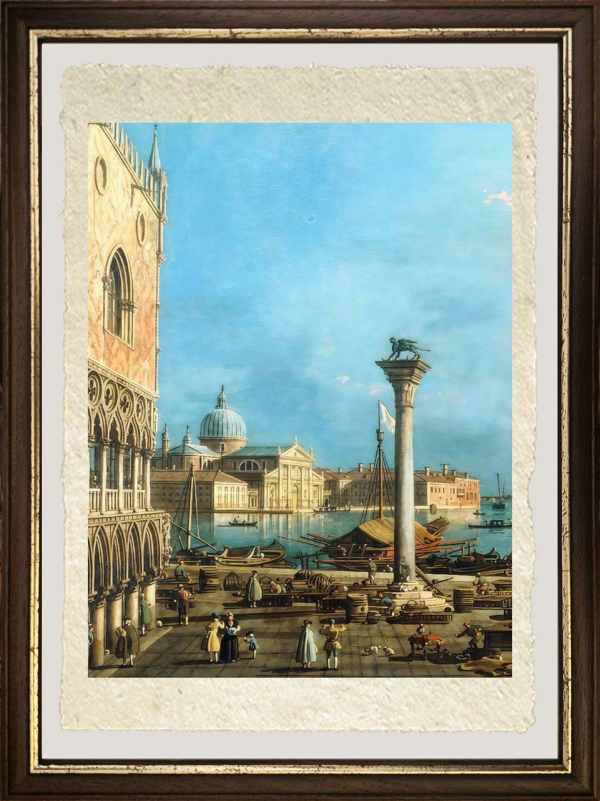 Dettaglio de La Piazzetta di Giovanni Antonio Canal detto Canaletto su carta Amalfi