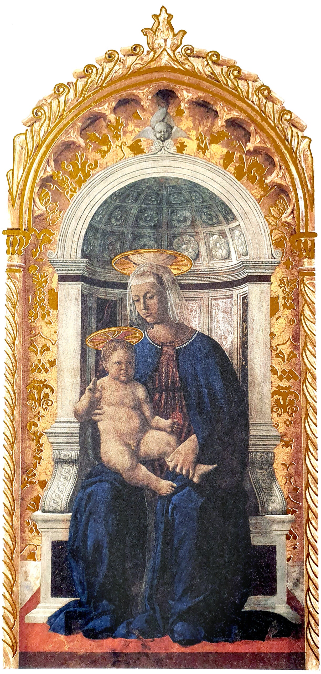 La Vergine e il Bambino con le aureole lucidate a specchio di Piero della Francesca su pregiata carta Amalfi