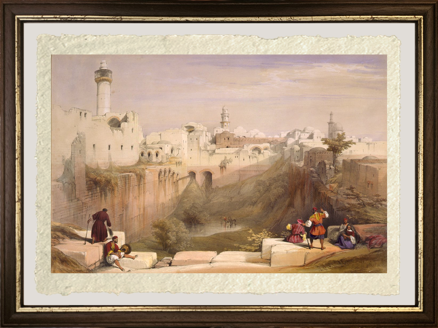 Dettaglio de La Piscina di Betesda, Gerusalemme di David Roberts su carta Amalfi