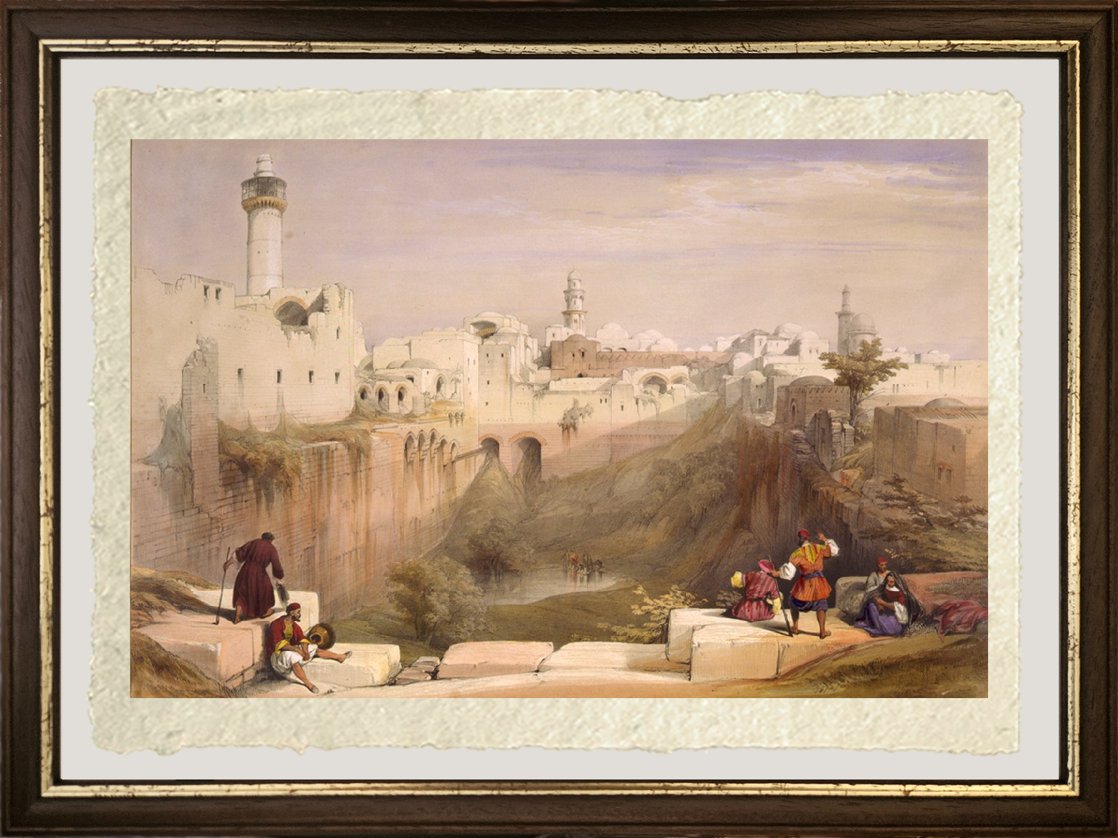 Dettaglio de La Piscina di Betesda, Gerusalemme di David Roberts su carta Amalfi
