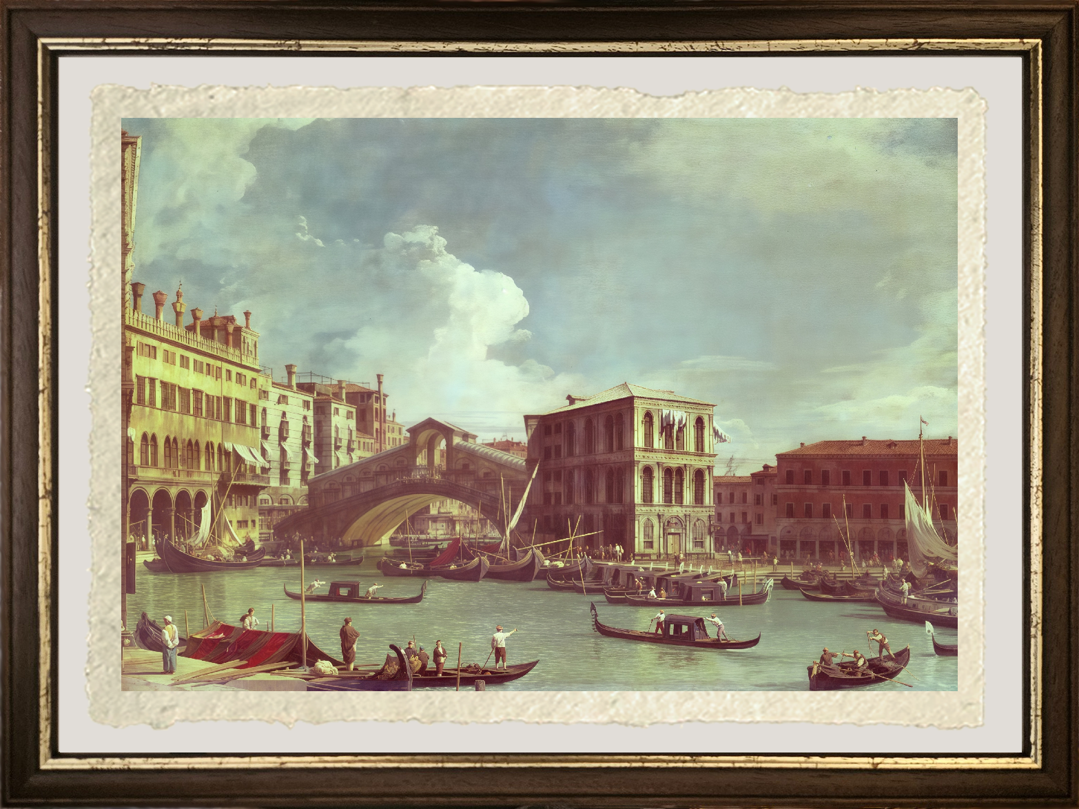 Dettaglio de Il Ponte di Rialto di Giovanni Antonio Canal detto Canaletto su carta Amalfi