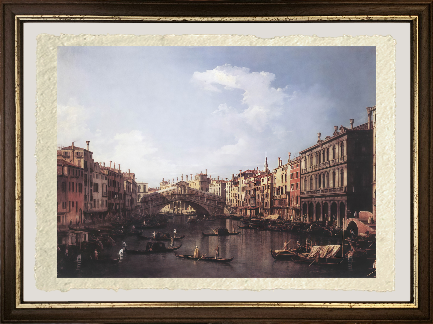 Dettaglio de Il Ponte di Rialto da Sud di Giovanni Antonio Canal detto Canaletto su carta Amalfi