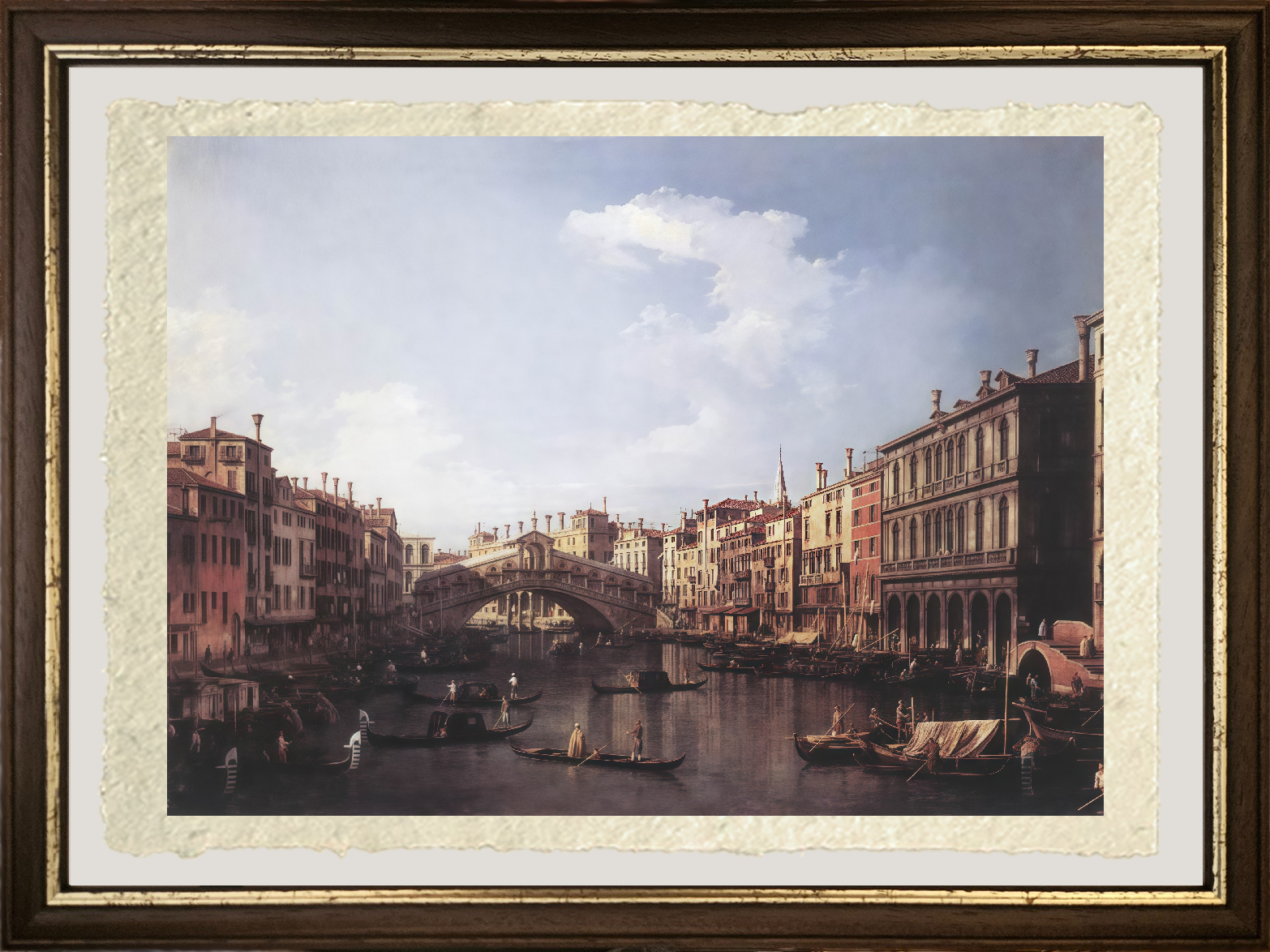 Dettaglio de Il Ponte di Rialto da Sud di Giovanni Antonio Canal detto Canaletto su carta Amalfi