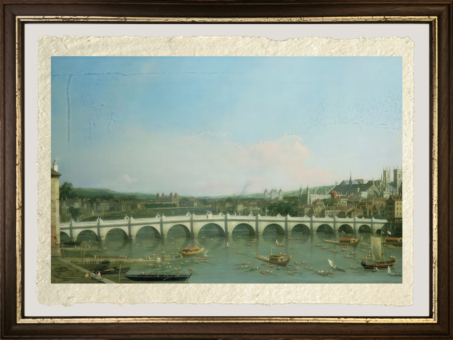 Dettaglio di Ponte di Westminster da nord di Giovanni Antonio Canal detto Canaletto su carta Amalfi

