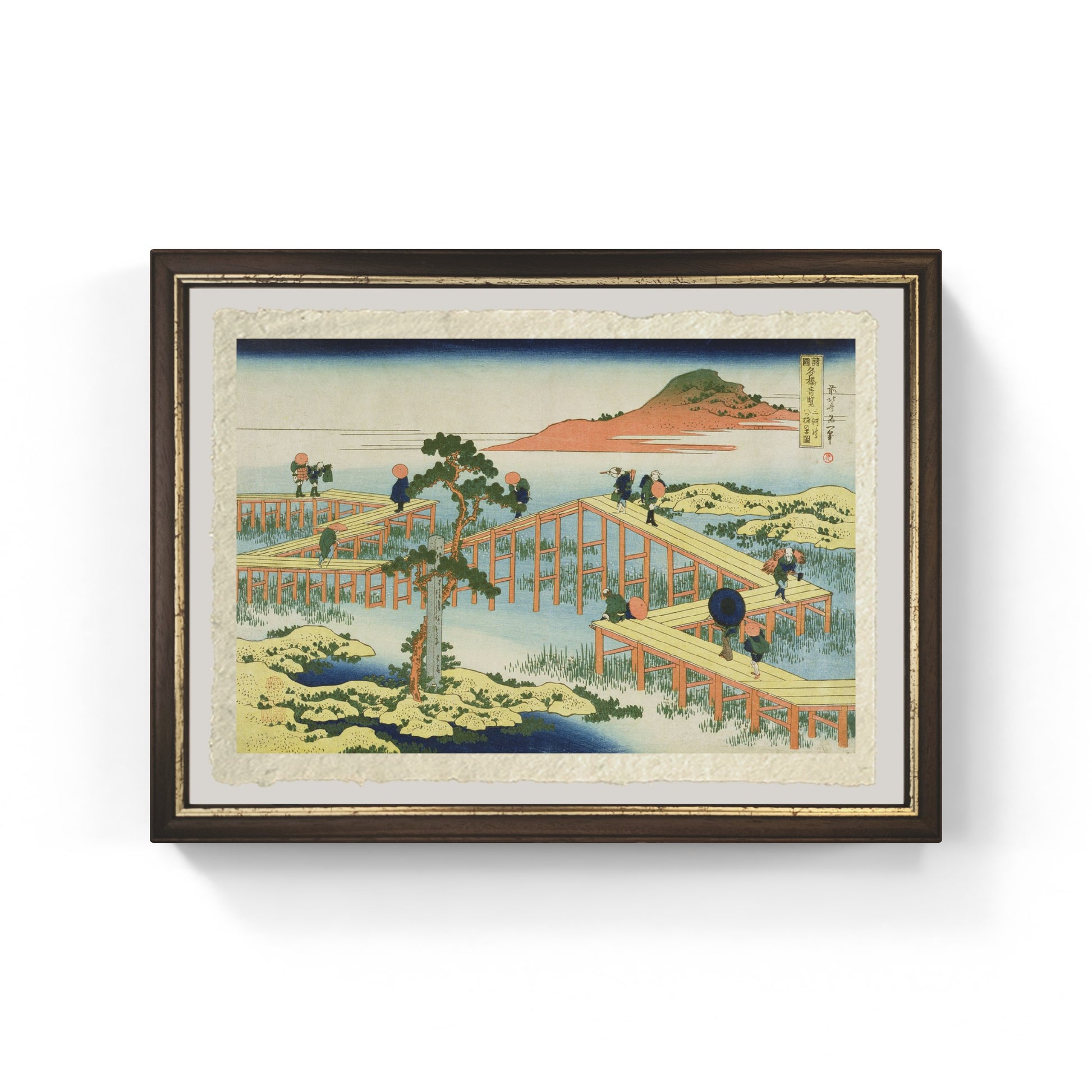 Riproduzione Ponte a otto parti provincia di Mucawa di Katsushika Hokusai su carta di Amalfi