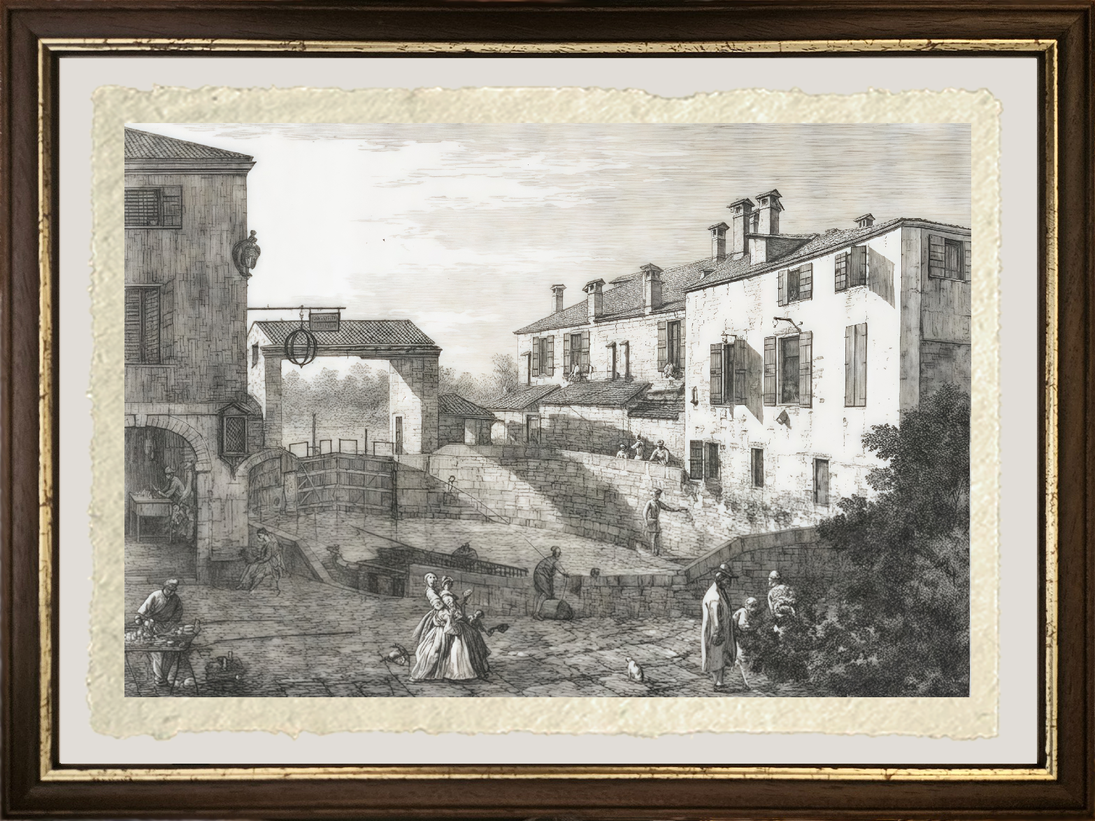 Dettaglio de Le Porte del Dolo di Giovanni Antonio Canal detto Canaletto su carta Amalfi