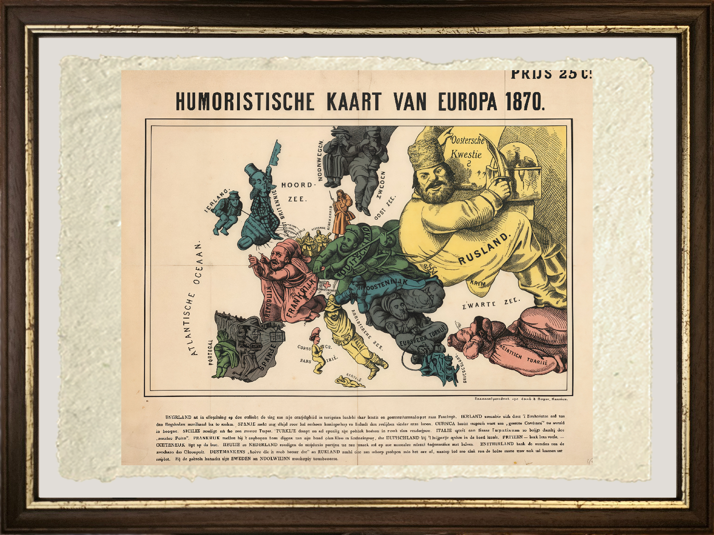 Dutch edition of a rare German caricature map of Europe during the Franco-Prussian War by Arnold Neumann