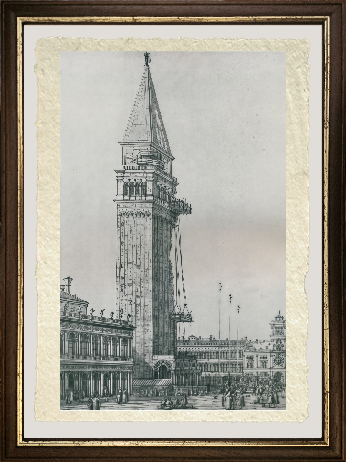 Dettaglio di Riparazione del Campanile di Giovanni Antonio Canal detto Canaletto su carta Amalfi