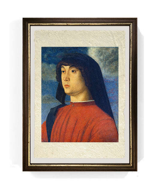 Ritratto di giovane in rosso - Giovanni Bellini su pregiata carta Amalfi