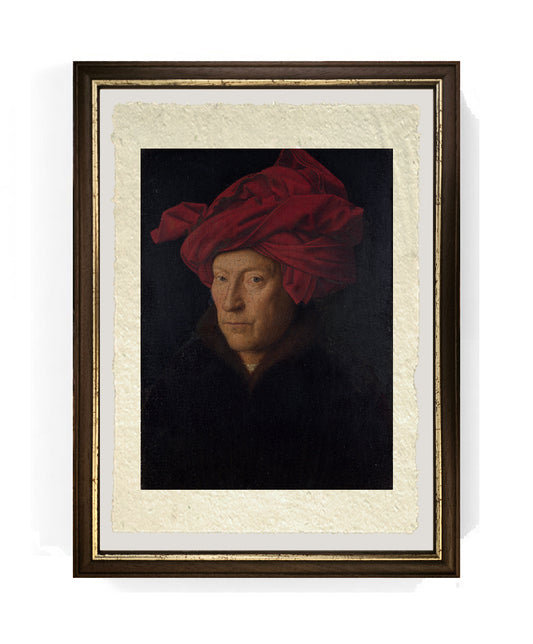 Ritratto di uomo con turbante rosso - Jan van Eyck su pregiata carta Amalfi