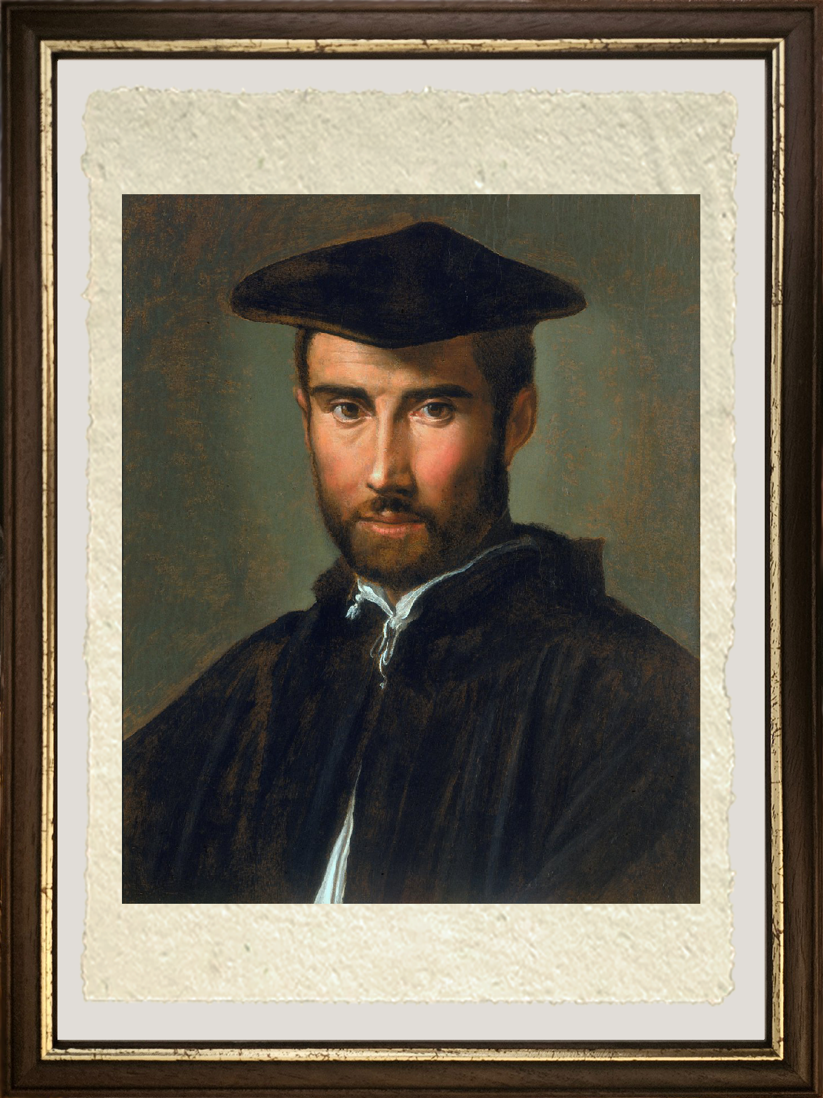 Dettaglio di Ritratto di un uomo di Parmigianino su carta Amalfi