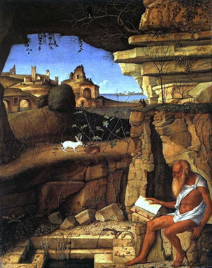 San Girolamo leggente nel deserto - Giovanni Bellini su pregiata carta Amalfi
