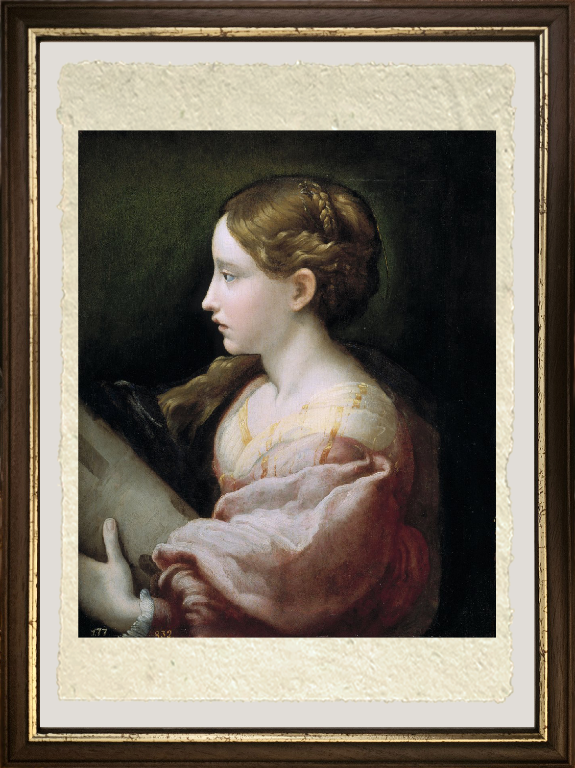 Dettaglio di Santa Barbara di Parmigianino su carta Amalfi