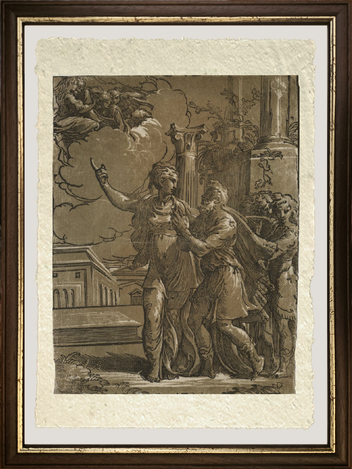 Dettaglio di Sibilla Tiburtina e l'Imperatore Augusto di Parmigianino su carta Amalfi